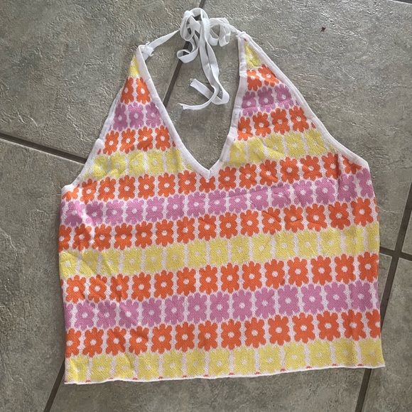 Miss Love Floral Halter Top - Pink, Yellow, and Orange - Picture 1 of 2